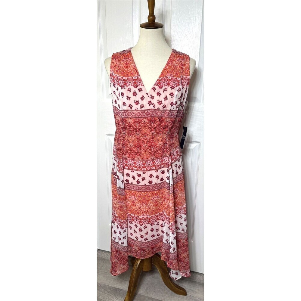 Chaps Women's Asymmetrical Midi Dress V-Neck Multicolor Size 8 NEW
